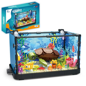 Fish Tank Building Kit with Lights, MOC Marine Aquarium Marine Animal Building Blocks Toys for Kids 6+, Bricks Toys Gifts