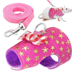 Hamster Pet Harness Rabbit Bowtie Striped Star Harness Vest Leash Traction Rope Baby Ferrets Pet Rat Bowknot Chest Strap Pet