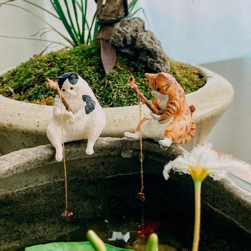 1PC Cat Fishing Aquarium Decoration Fish Tank Landscaping Statues Display Fishing Cat Hanging Decorations