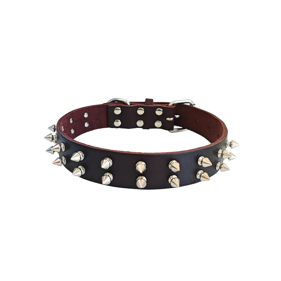 genuine leather Spiked Dog Collar with rivets pronged collar Anti-Bite Studded Protective Pet Neck cowhide dog leather collar