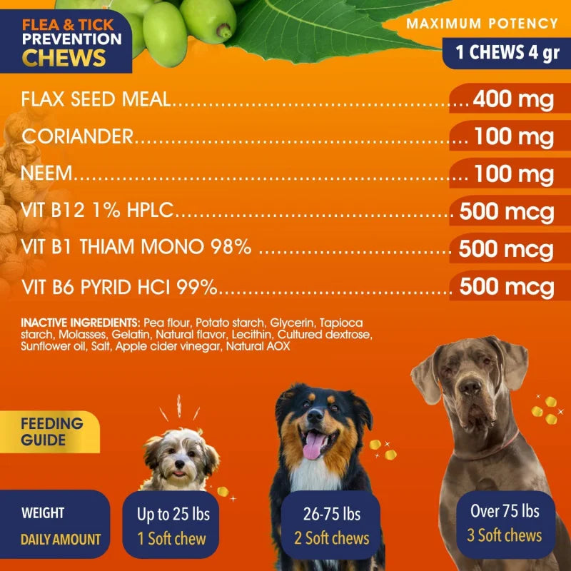 90 Chews Dog Flea And Tick Repellent Chewable Tablets Suit For The Dog Over 25lbs Contains Flaxseed And Vitamin Complex