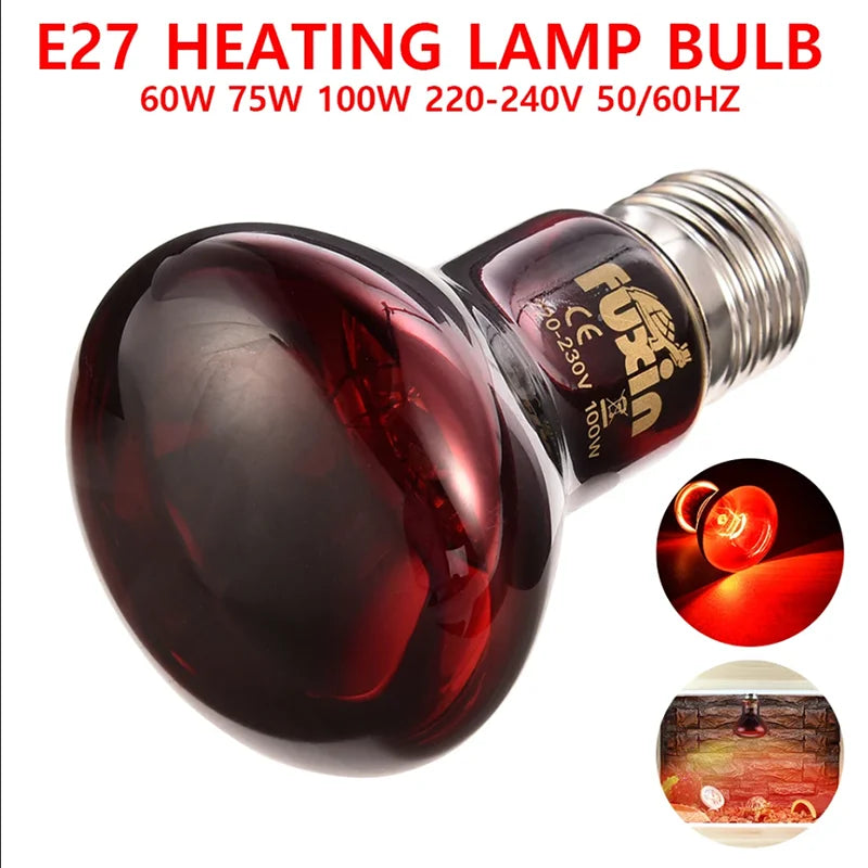 220-240V E27 Poultry Heating Bulb 100/75/60W Infrared Insulation Heating for Reptiles Plants Amphibians Pets Livestock