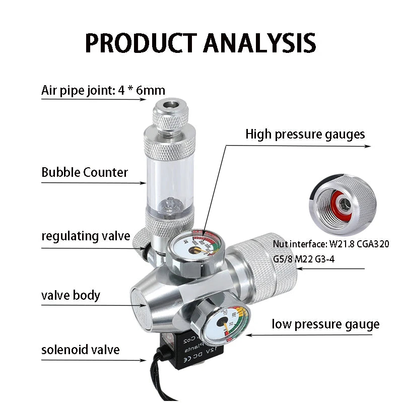 2024 DIY Aquarium CO2 Regulator Electromagnetic Valve Bubble Counter CO2 Control System Fish Tank CO2 Pressure Reducing Valve