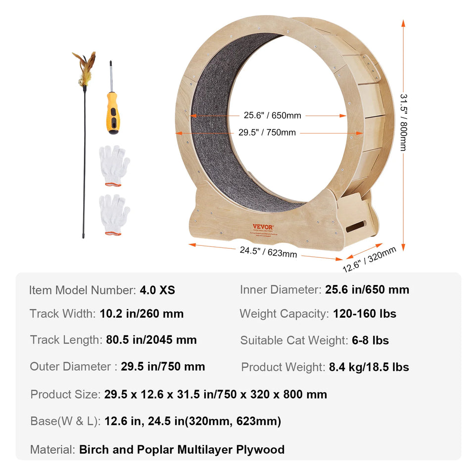 Cat Exercise Wheel Natural Wood Silent Running Toy