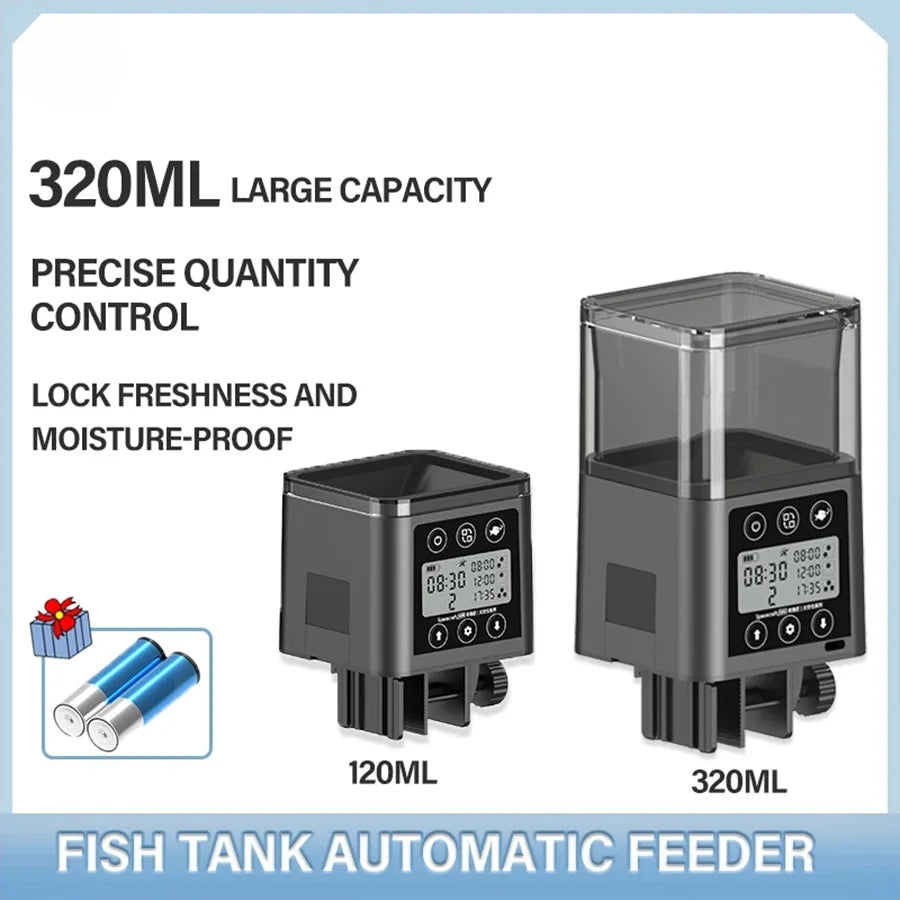 Fish Feeder Automatic LED LCD Screen Automatic Feeder 320ml Large Capacity Smart Timing Feeder Fish Turtle Food Fish Feeding