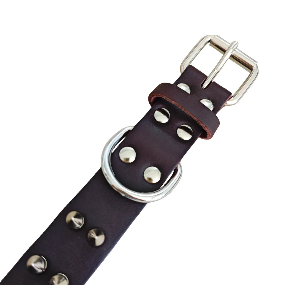 genuine leather Spiked Dog Collar with rivets pronged collar Anti-Bite Studded Protective Pet Neck cowhide dog leather collar