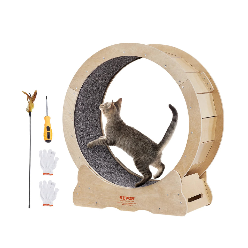 Cat Exercise Wheel Natural Wood Silent Running Toy