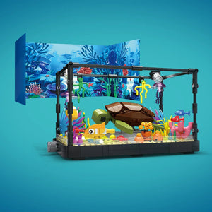 Fish Tank Building Kit with Lights, MOC Marine Aquarium Marine Animal Building Blocks Toys for Kids 6+, Bricks Toys Gifts