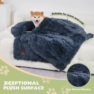 Dog Couch Bed Mat Fluffy Plush Dog Sofa Bed with Blanket