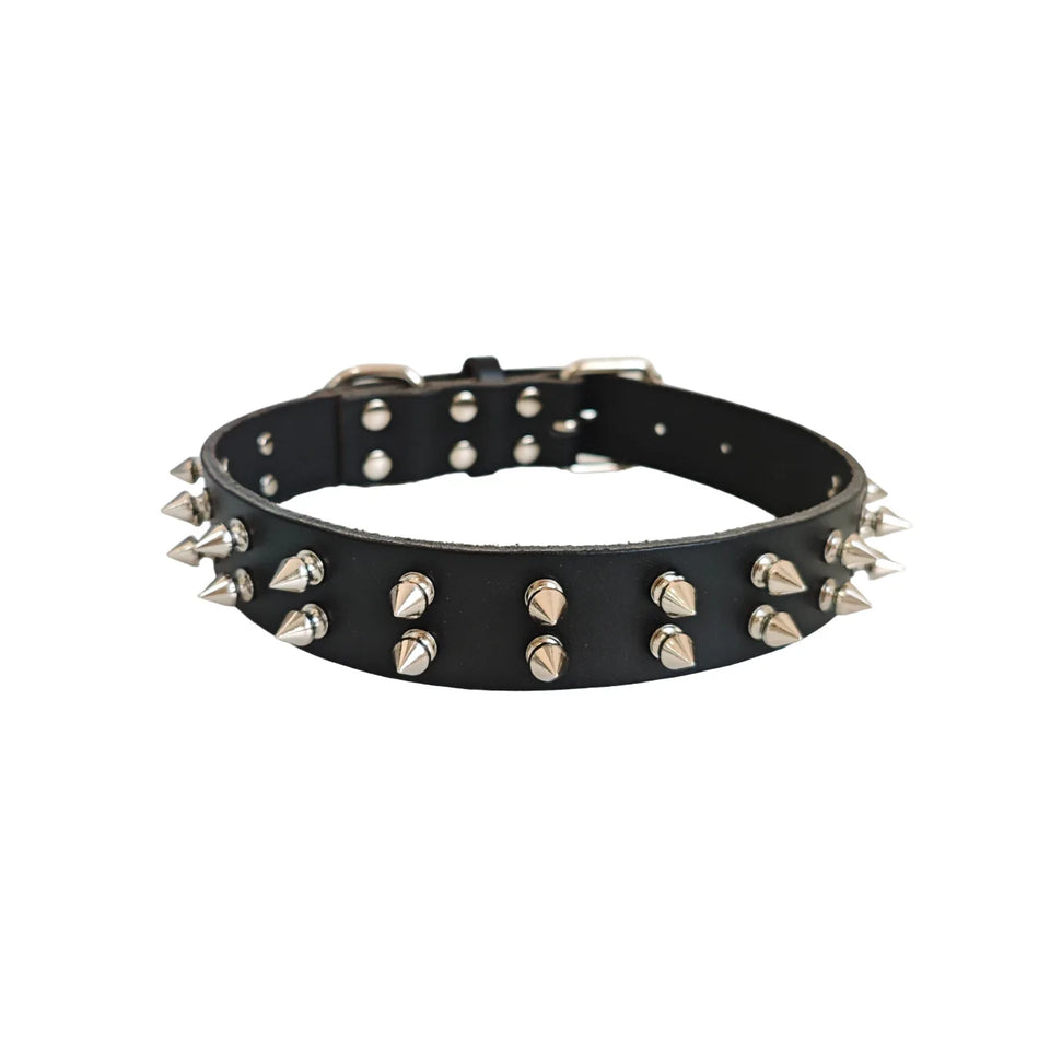 genuine leather Spiked Dog Collar with rivets pronged collar Anti-Bite Studded Protective Pet Neck cowhide dog leather collar