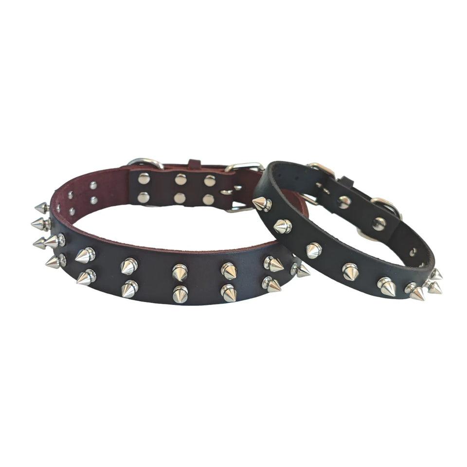 genuine leather Spiked Dog Collar with rivets pronged collar Anti-Bite Studded Protective Pet Neck cowhide dog leather collar