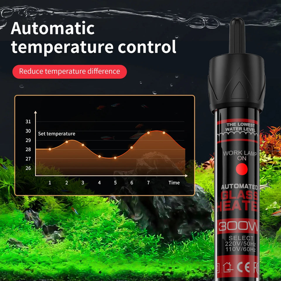 110v-220v Adjustable Temperature Thermostat Heater Rod 25W 50W 100W 200W 300W Submersible Aquarium Fish Tank Water Heat