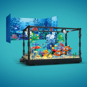 Fish Tank Building Kit with Lights, MOC Marine Aquarium Marine Animal Building Blocks Toys for Kids 6+, Bricks Toys Gifts