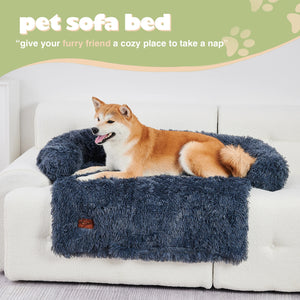 Dog Couch Bed Mat Fluffy Plush Dog Sofa Bed with Blanket