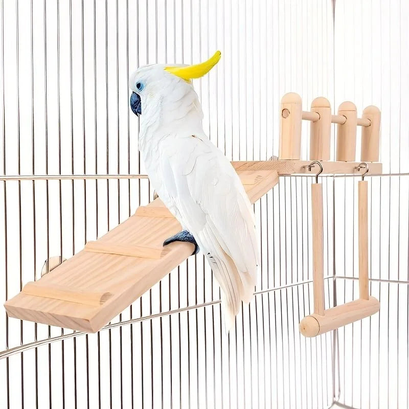 Bird Perches Platform Swing Climbing Ladder Parrot Cage Accessories Wooden Playing Gyms Exercise Stands Parrot Cage Toys Sets