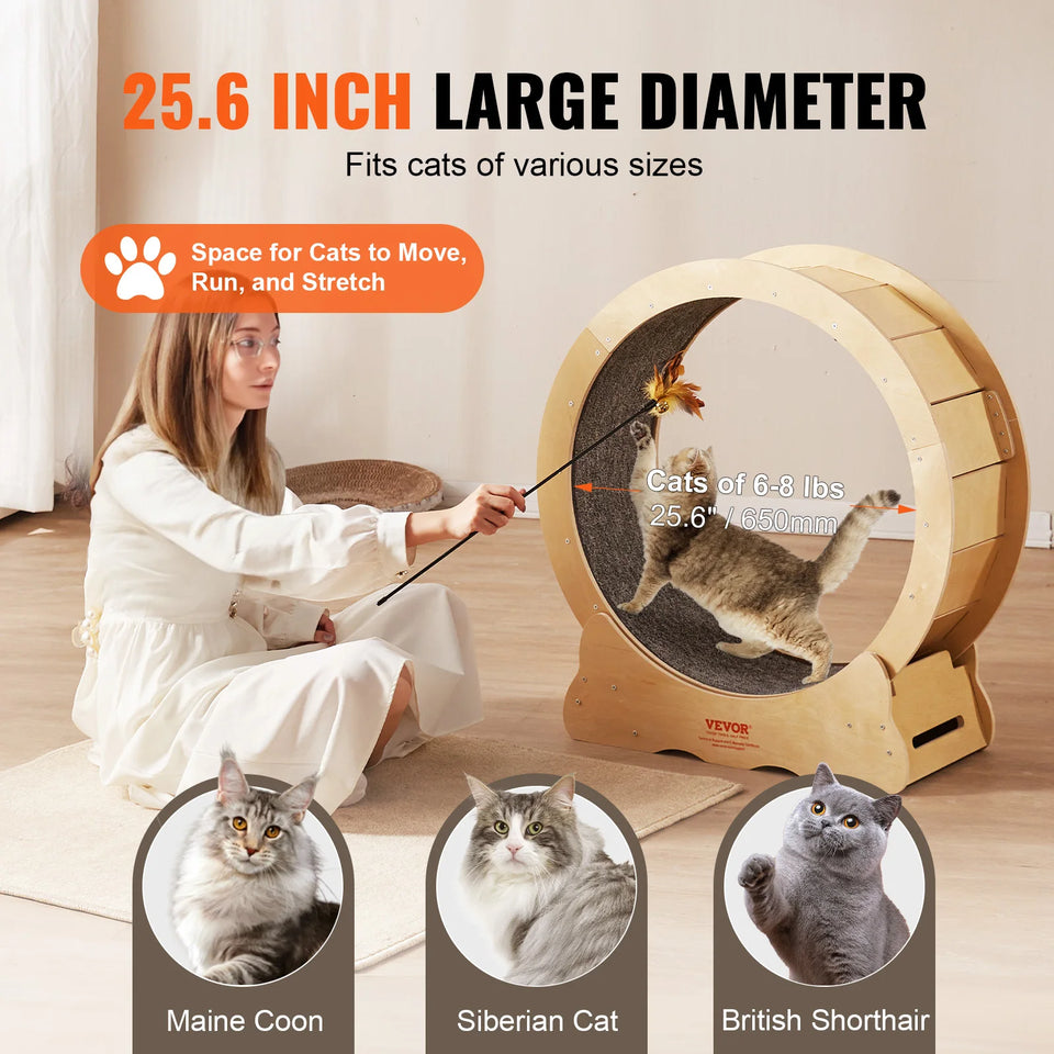 Cat Exercise Wheel Natural Wood Silent Running Toy